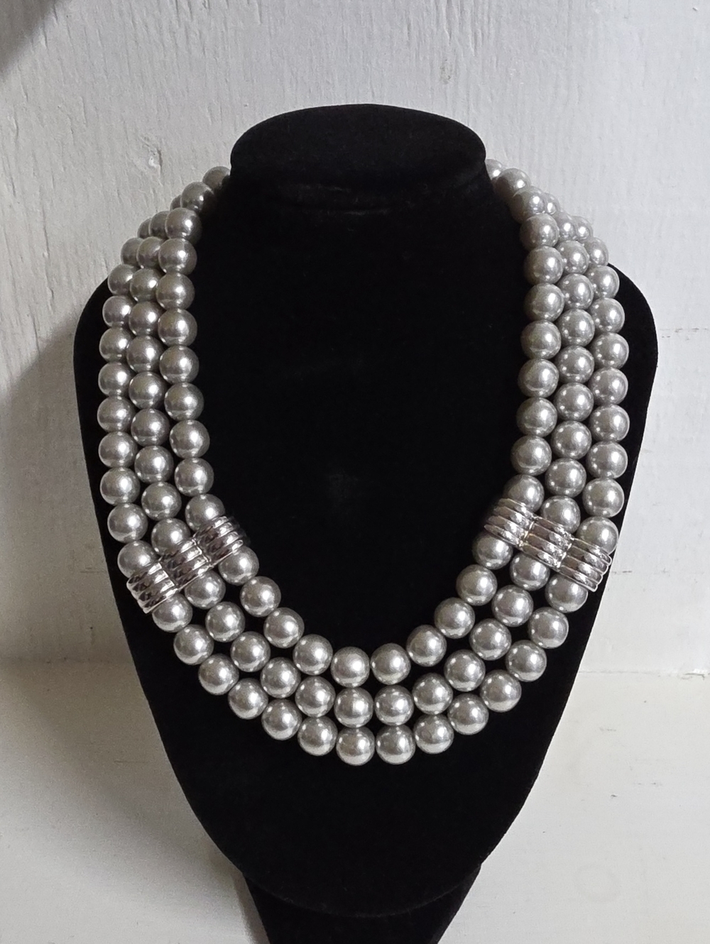 Multi-Strand Silver Grey Faux Pearl Necklace